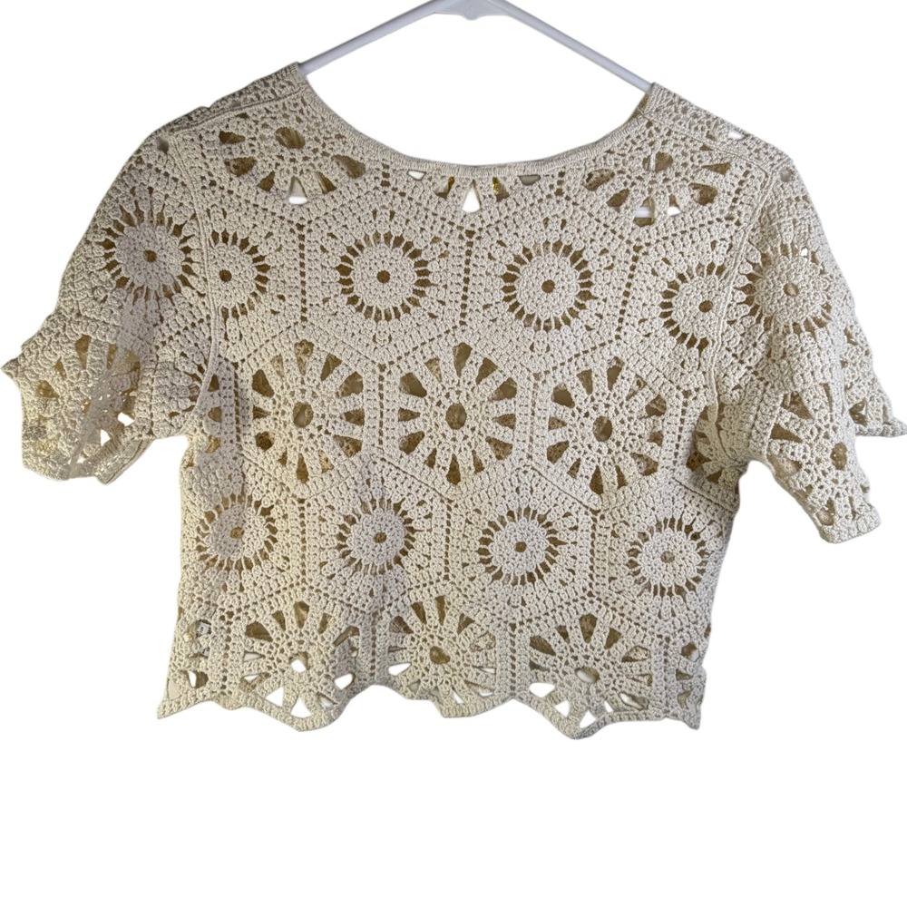 Rebellion‎ Again Crochet Crop Top XS Boho Cottagecore Light Academia Cotton
